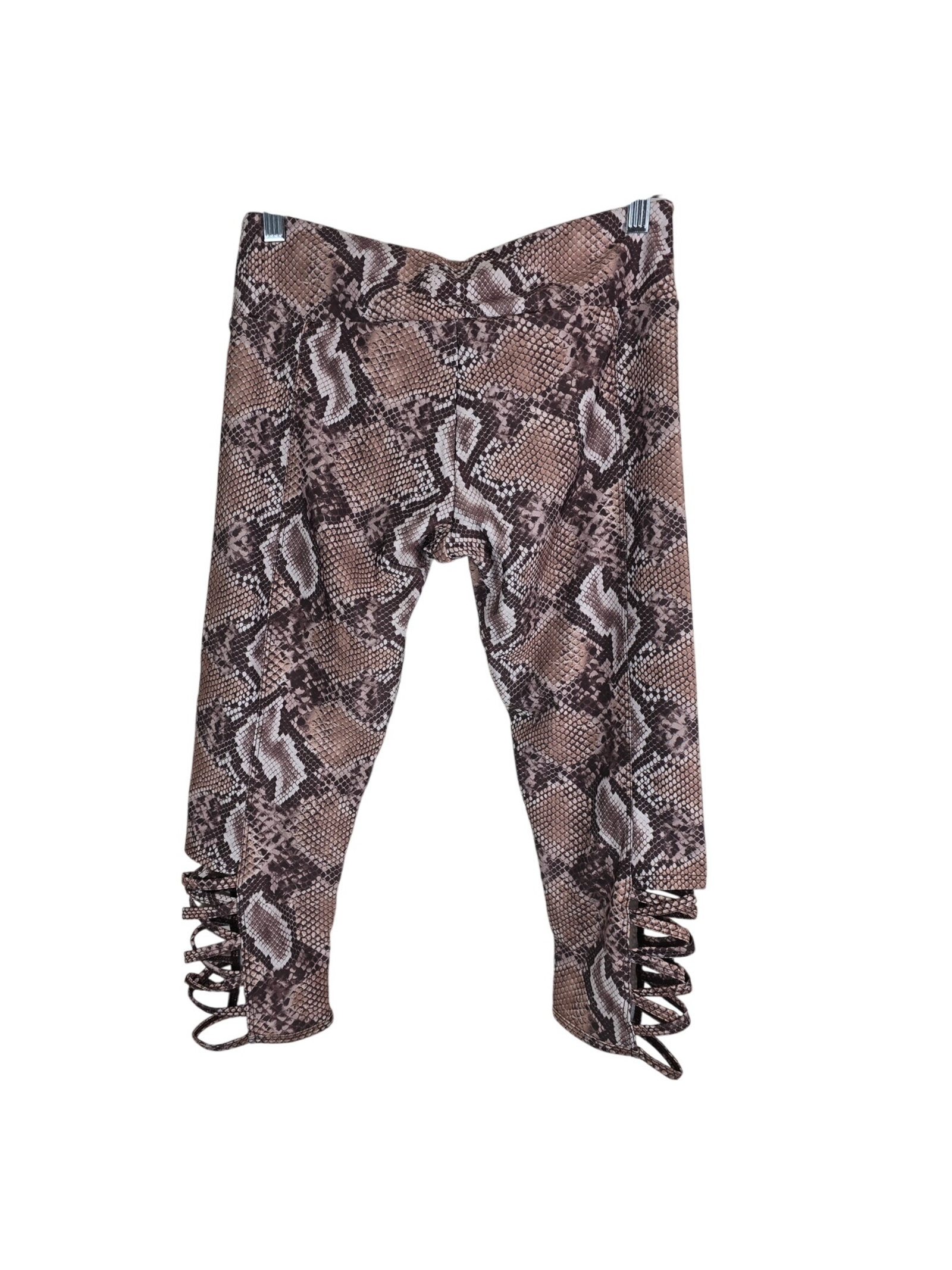 Onzie Women's Active Wear Brown Snake Skin Crop Capri Athletic Leggings M/L